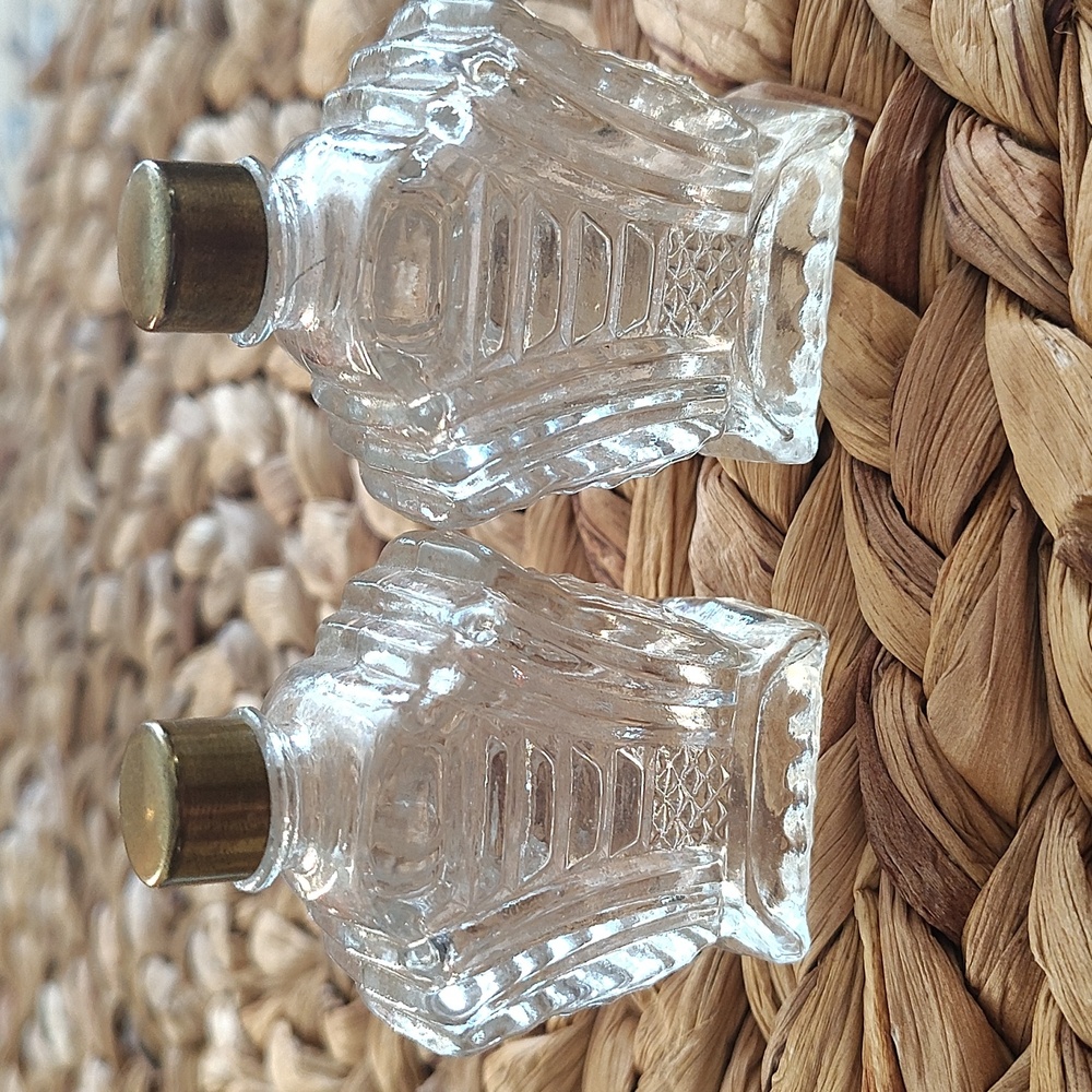 Vintage Cut Crystal Perfume Bottles with Brass Caps